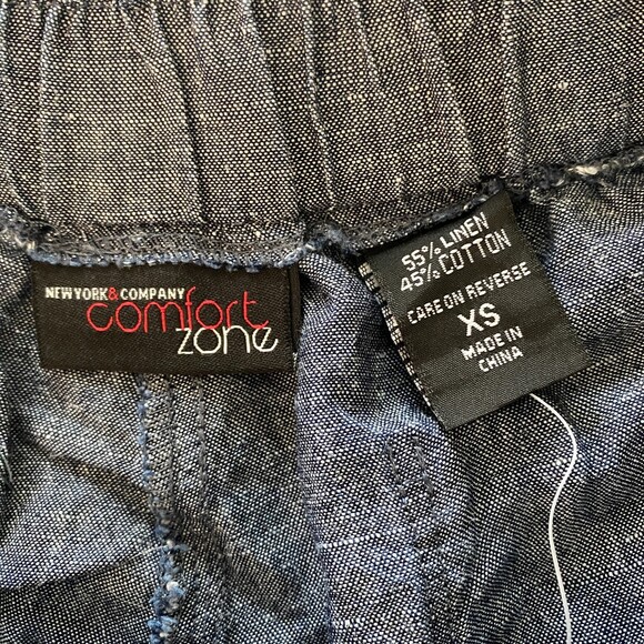 New York & Co Chambray Linen Pants Wide Leg Pull-On Drawstring Waist Blue XS - Picture 10 of 10